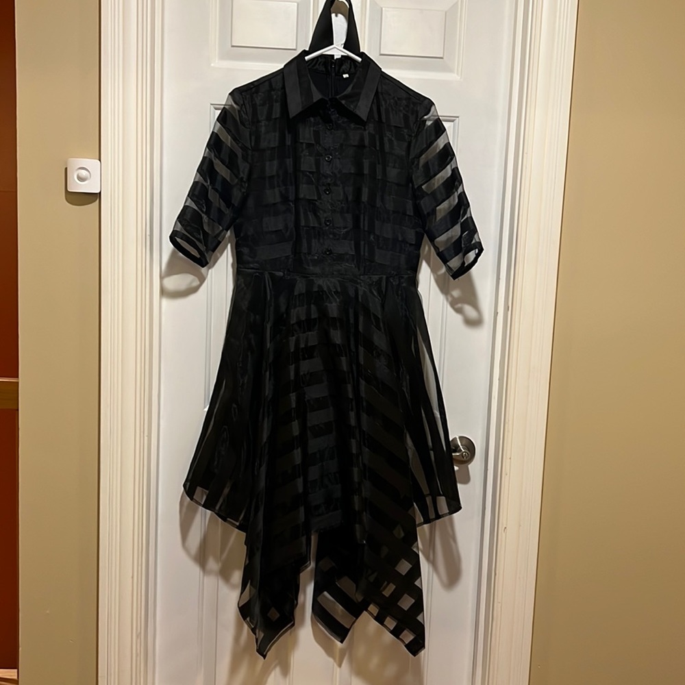 Striped statement dress with asymmetrical skirt